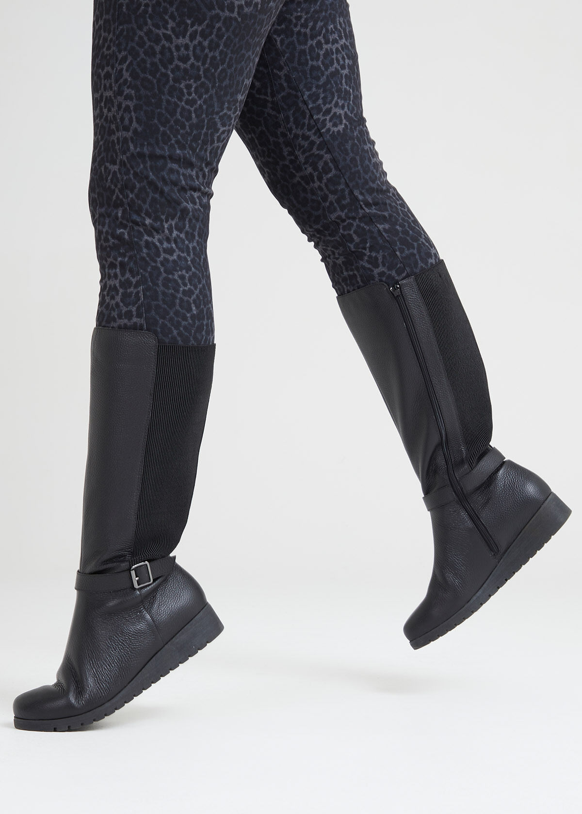 Shop Leather Knee High Wedge Boot 