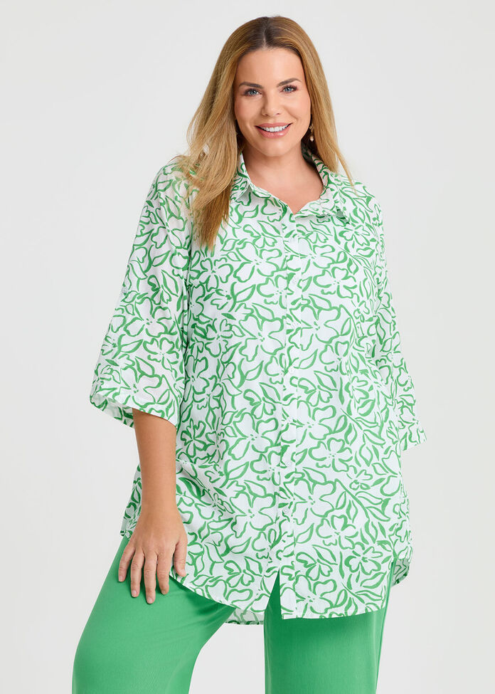 Cotton Linear Floral Shirt, , hi-res