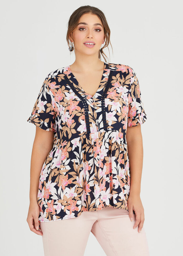 Natural Floral Trim Top, , hi-res