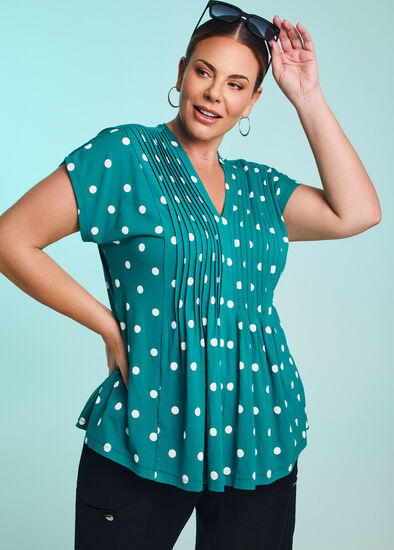 Plus Size Polka Dot Pintuck Natural Top