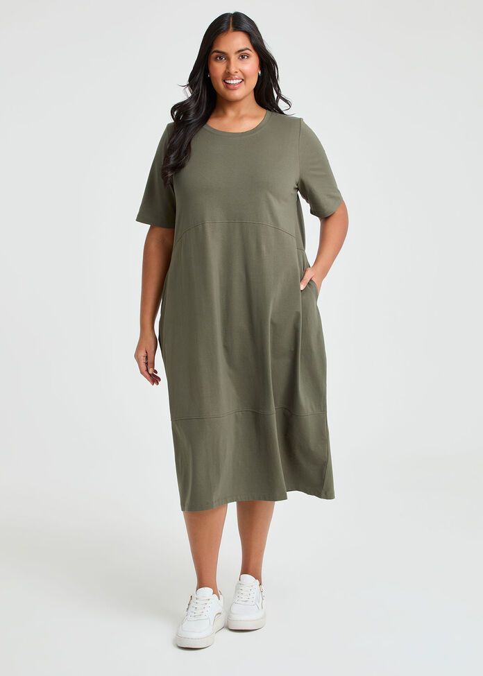 Cotton Talia Short Sleeve Dress, OLIVE, hi-res
