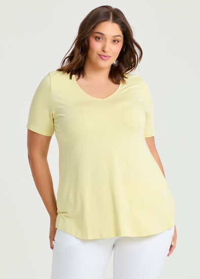 Plus Size  Bamboo Base V Neck Short Sleeve Top
