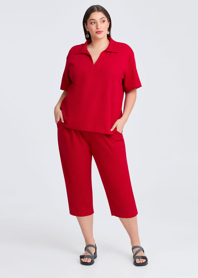 Waffle Collared Top, , hi-res