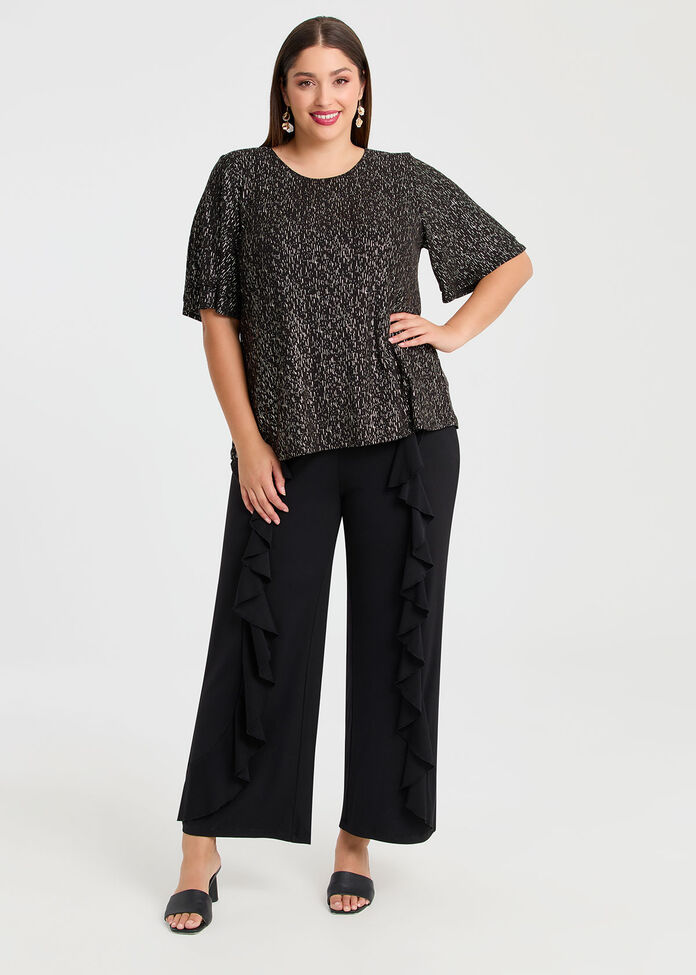 Sarah Foil Printed Evening Top, BLACK/CHAMPAGNE, hi-res