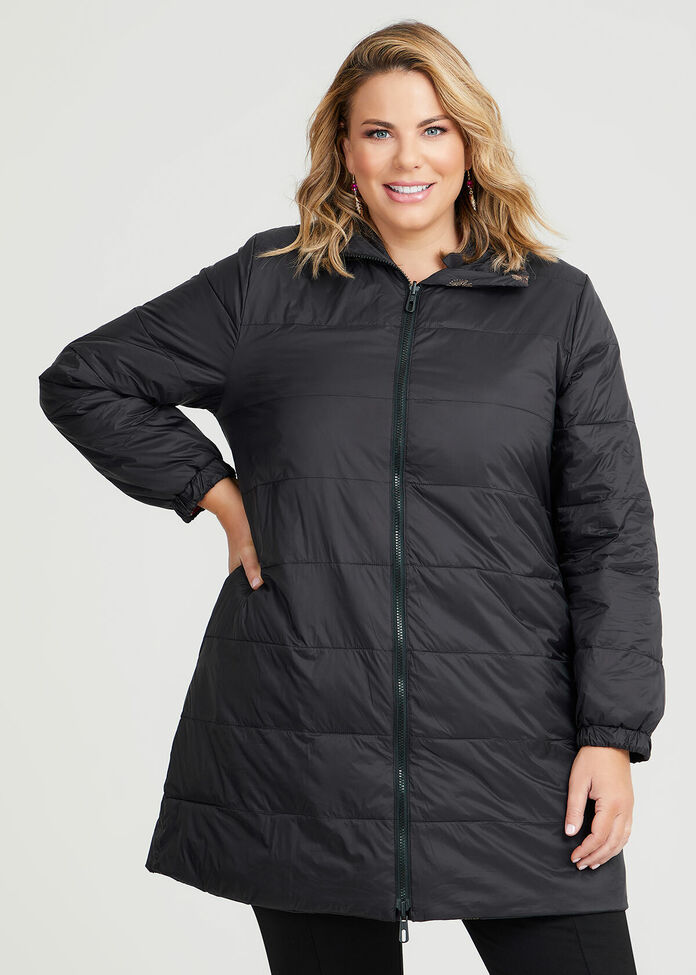 Shop Plus Size Stella Embroidery Reversible Puffer in Black | Taking ...