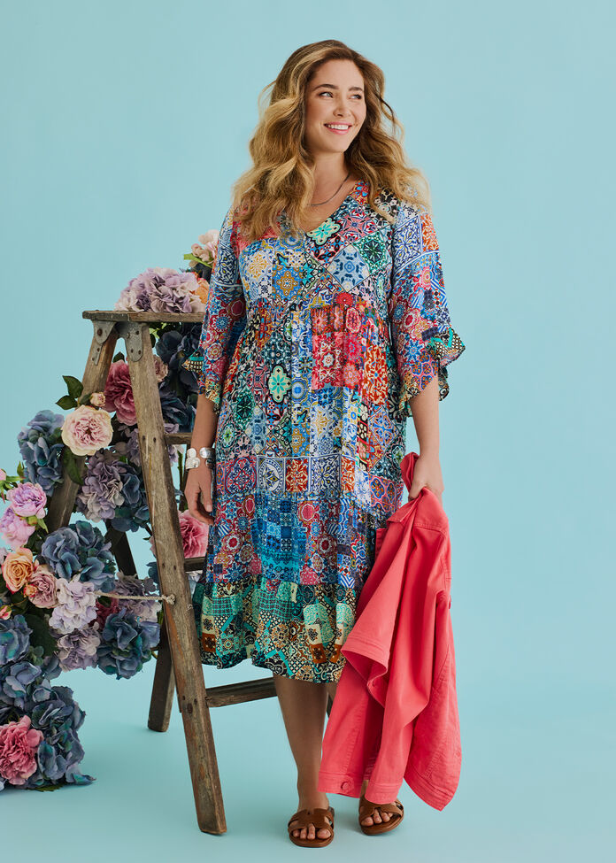 Natural Mosaic Tile Dress, , hi-res