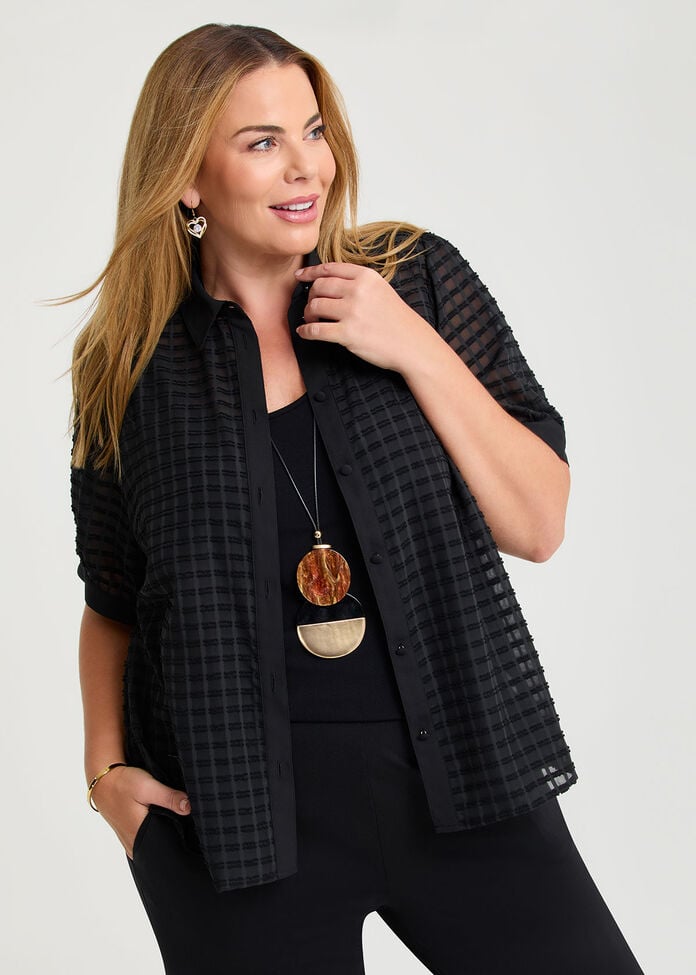 Jet Textured Chiffon Blouse, BLACK, hi-res