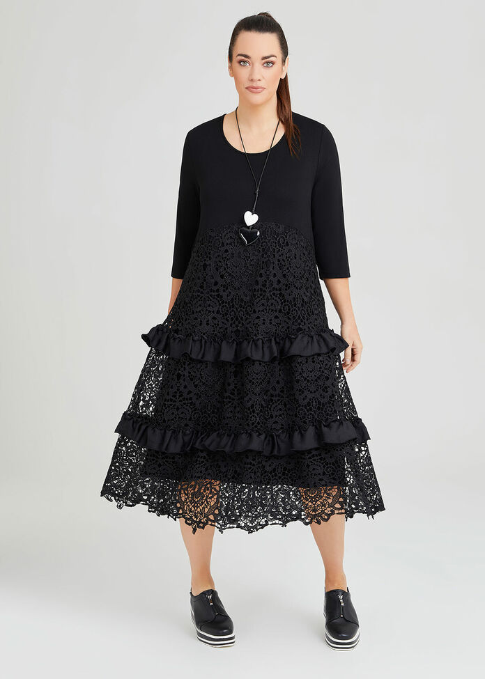 Lace Ruffle Natural Dress, , hi-res