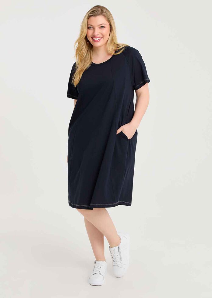 Cotton Seam Detail Dress, , hi-res