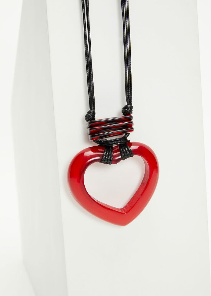 Red Resin Heart Necklace, , hi-res