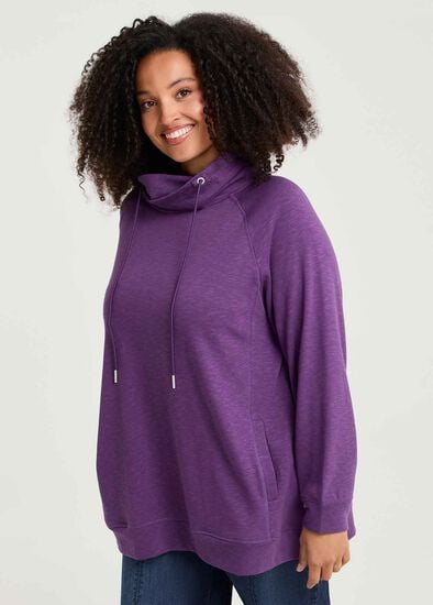 Plus Size Drawstring Collar Sweat