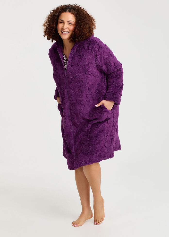 Jacquard Hooded Dressing Gown, , hi-res