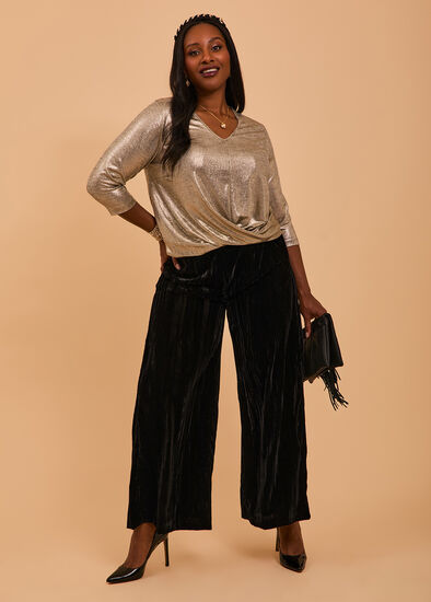Plus Size Velvet Wide Leg Evening Pant