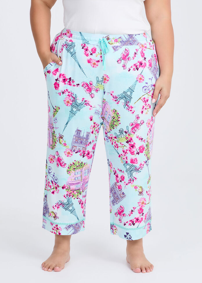 Bamboo Paris Bloom Pyjama 3/4 Pant, PRINT, hi-res
