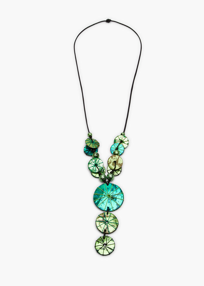 Metallic Foil Long Disc Necklace, , hi-res
