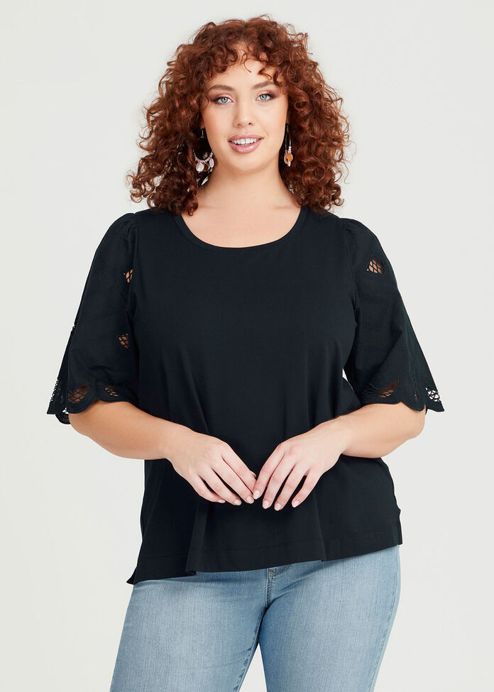 Shop Plus Size Cotton Embroidery Sleeve Top in Blue | Taking Shape AU