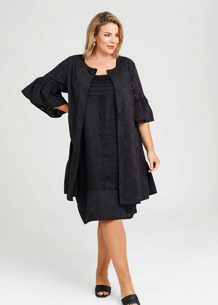 Shop Plus Size Linen Broderie Shift Dress, Black | Taking Shape NZ