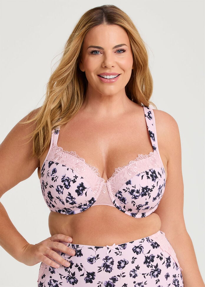Lace Trim Underwire Bra, , hi-res