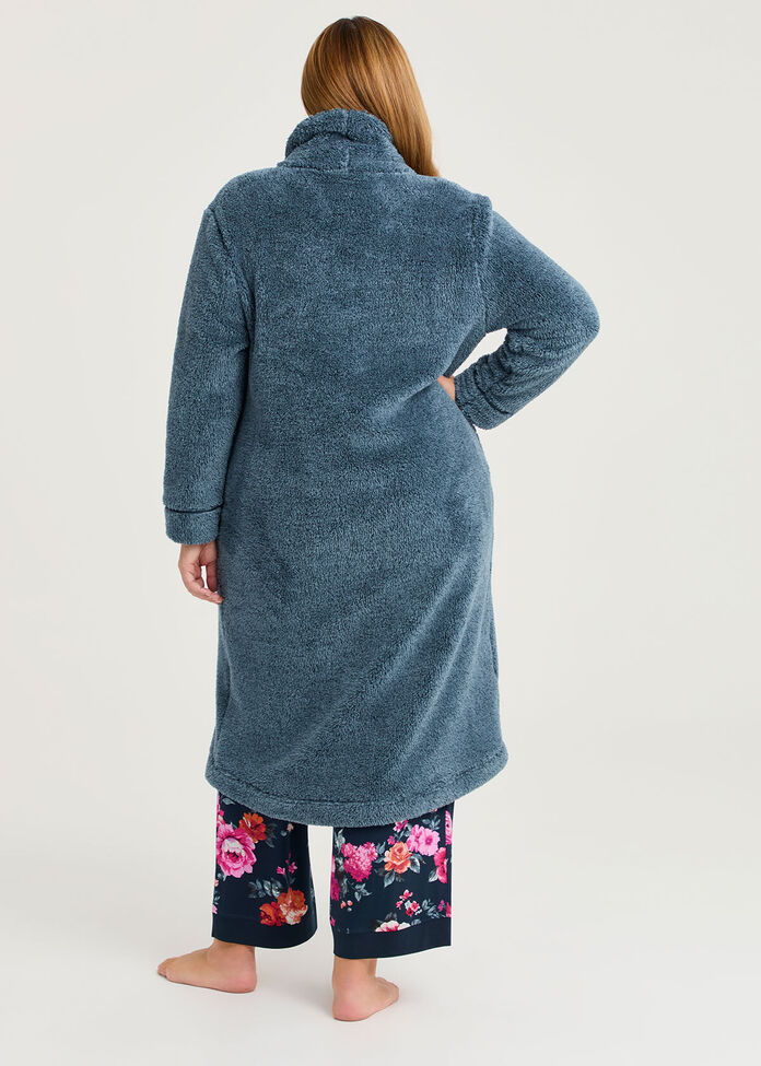 Plush Shawl Button Dressing Gown, , hi-res