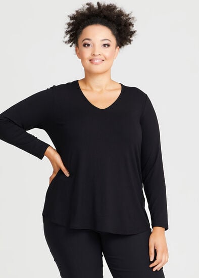 Plus Size Natural Everyday V-neck Long Sleeve Top