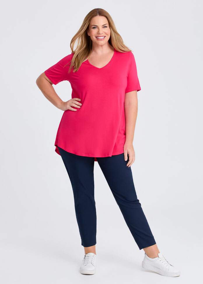  Bamboo Base V Neck Short Sleeve Top, , hi-res