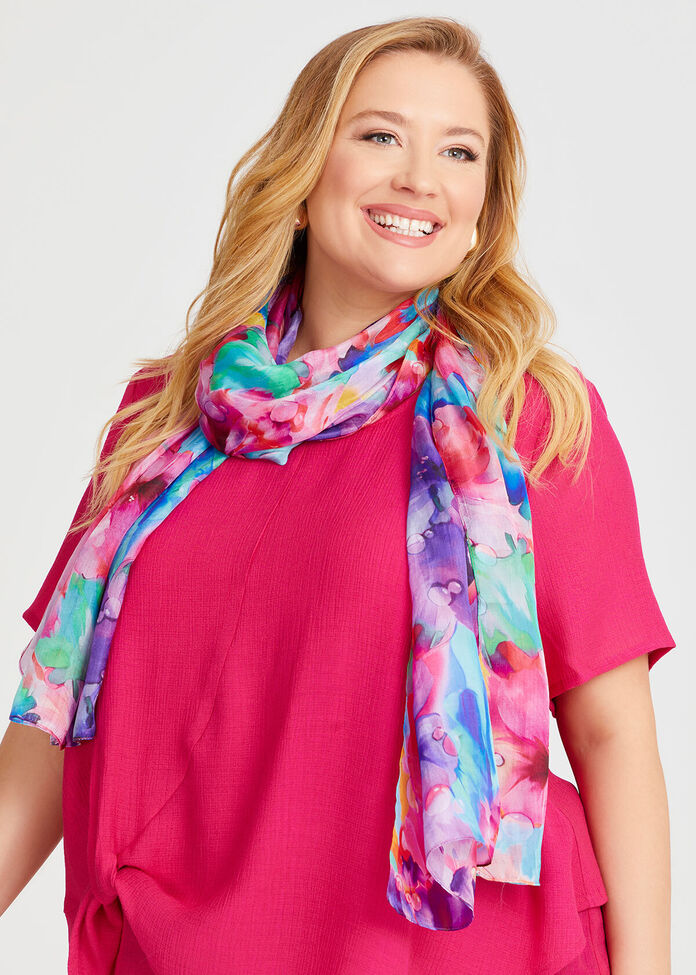 Floral Silk Scarf, , hi-res