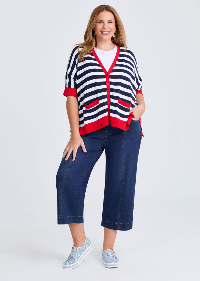 Stripe Oversized Cardigan, , hi-res