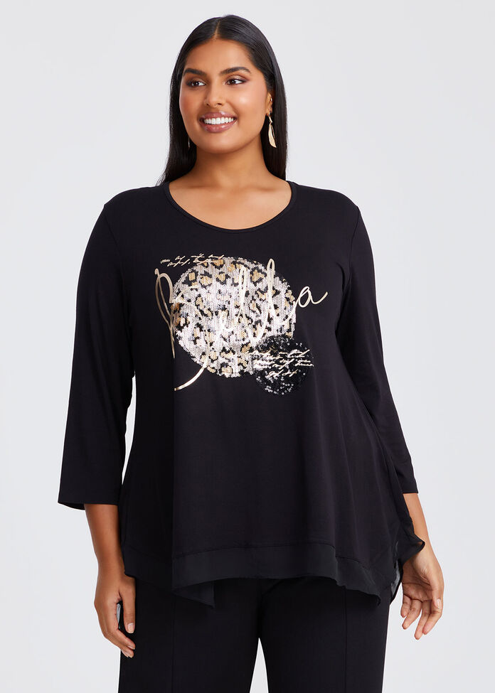 Sequin & Foil Detail Natural Top, , hi-res