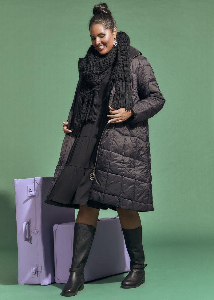 Shop Plus Size Travel Mode On Puffer Jacket in Black Taking Shape AU