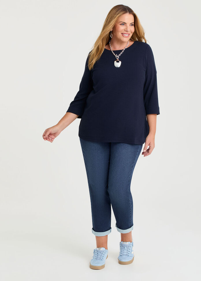 Textured Rib Crew Neck Top, , hi-res