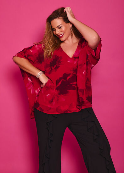 Plus Size Ruby Floral Chiffon Event Top