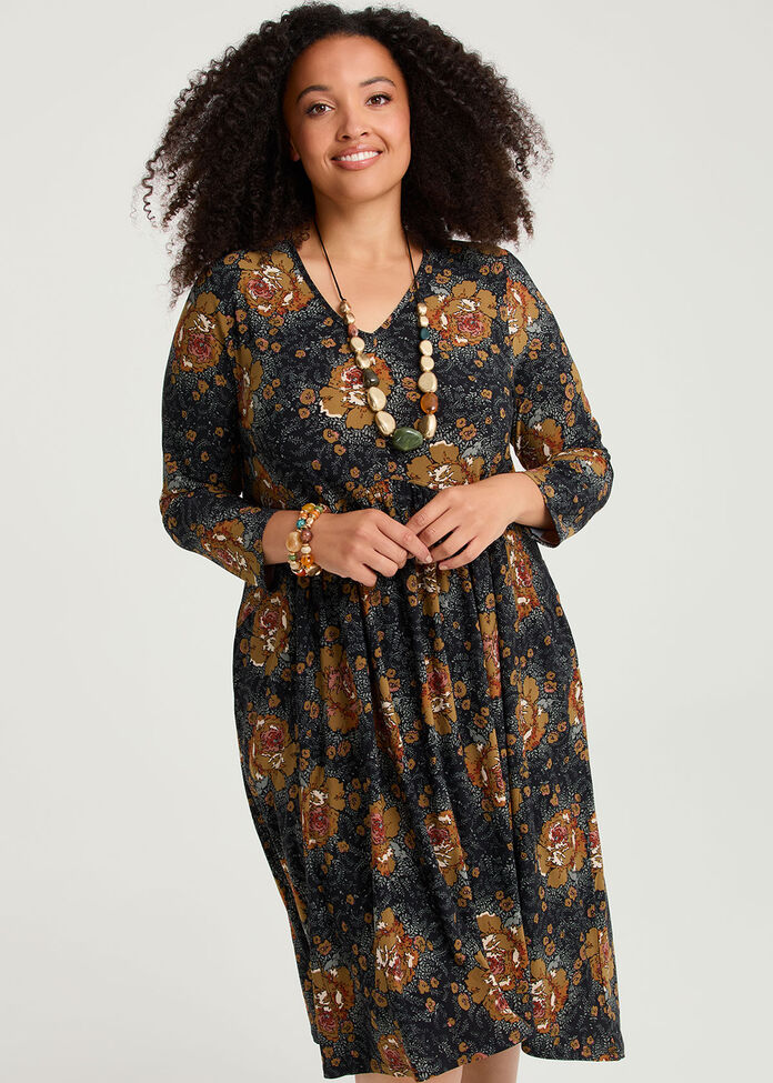 Lily Floral Dress, BLACK FLORAL, hi-res