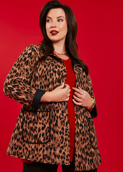 Plus Size Reversible Quilt Leopard Jacket
