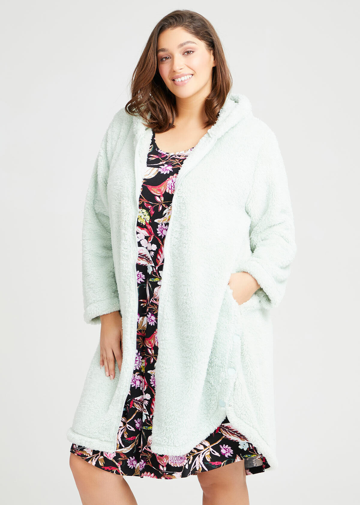 Shop Plus Size Cosy Zip Hoodie Dressing Gown in Pink Taking Shape UK