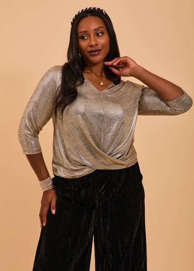 Plus Size Gold Foil Twist Top