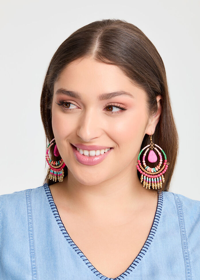 Beaded Big Hoop Earrings, , hi-res