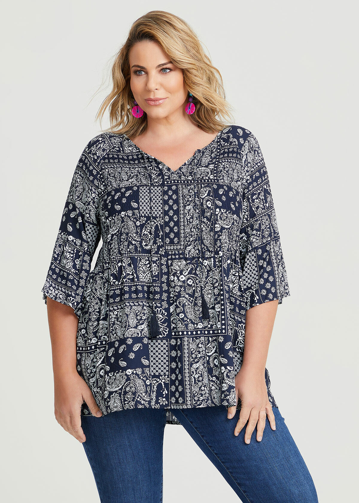 Natural Bandana Print Top