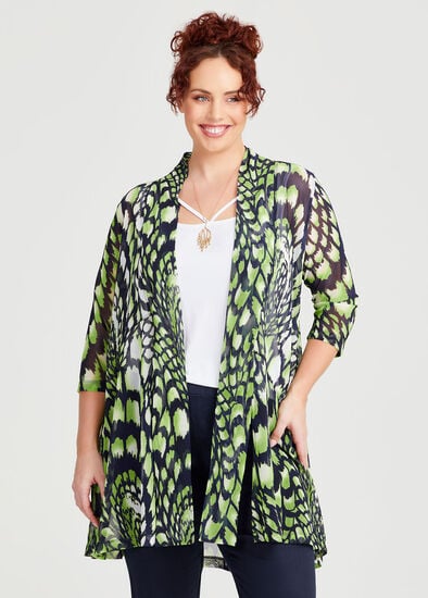 Plus Size Tie Front Mesh Cardigan