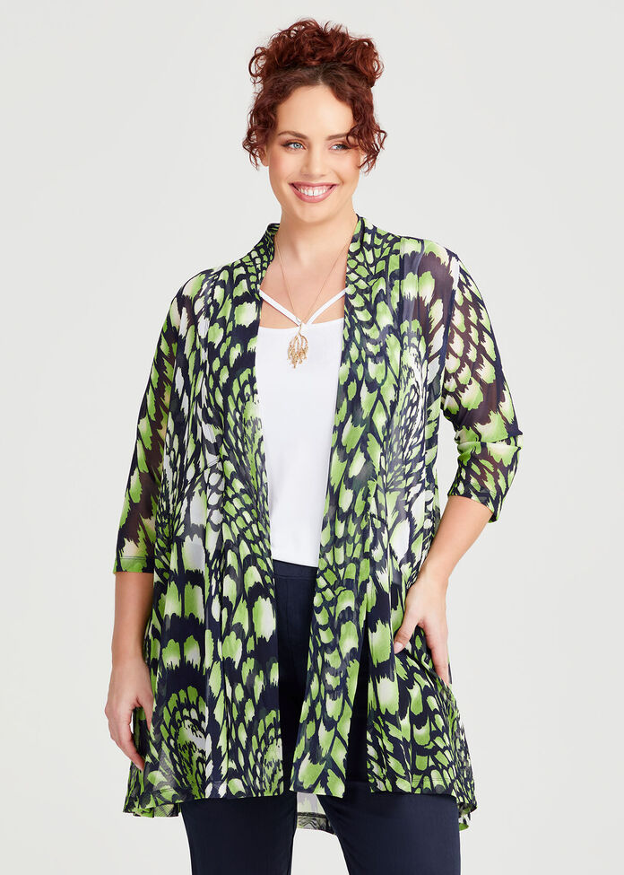 Tie Front Mesh Cardigan, , hi-res
