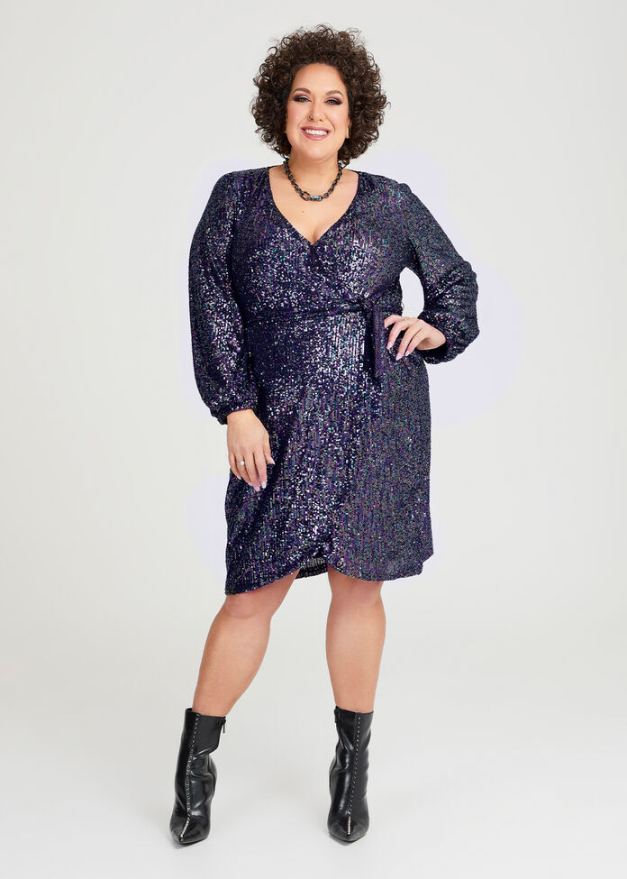 Shop Plus Size Sequin Crossover Dress, Black