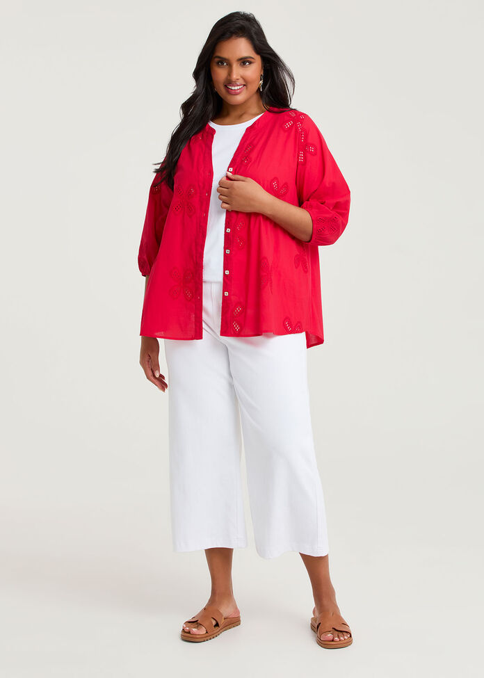 Cotton Embroidery Flower Top, , hi-res