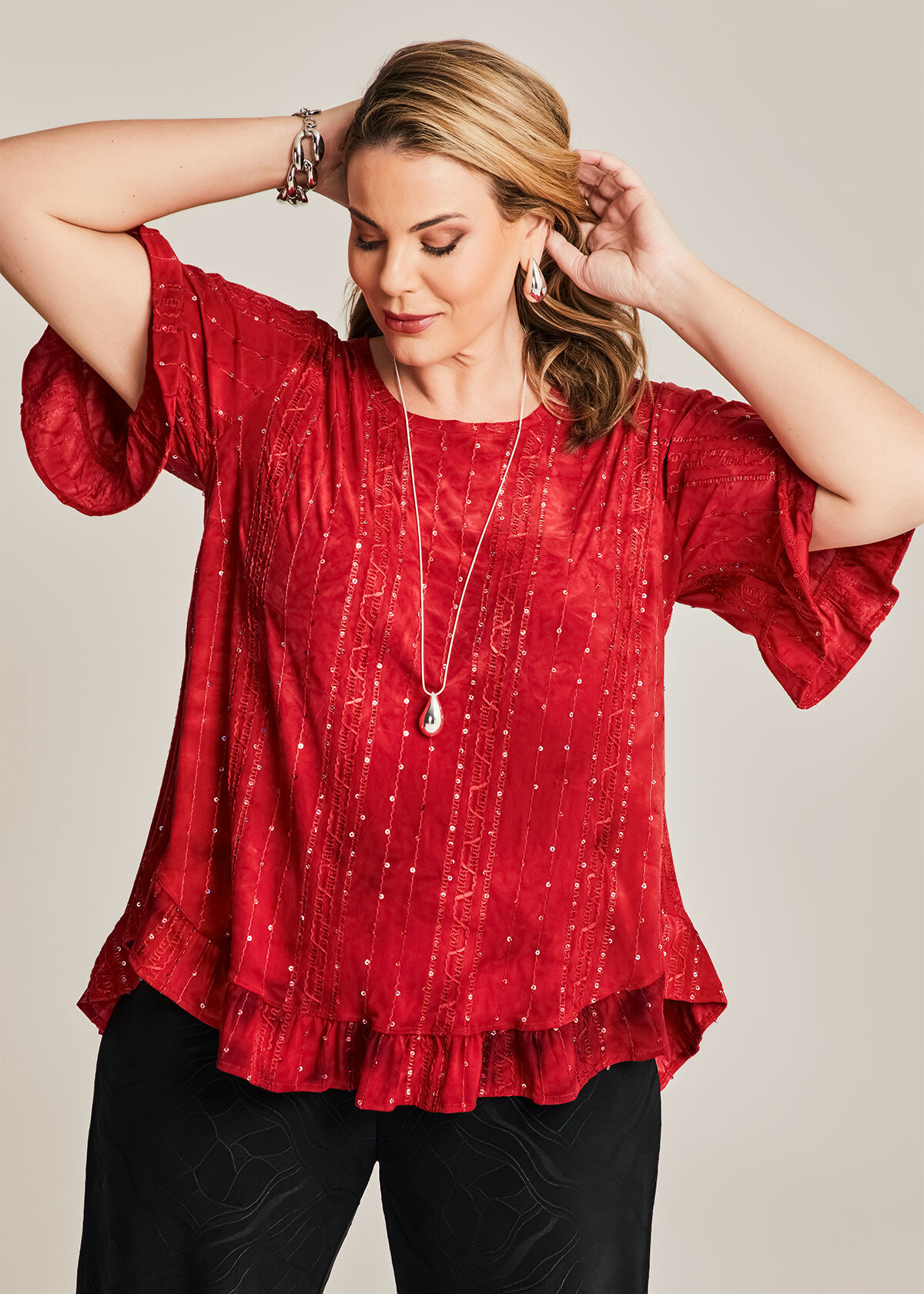 red sequin top plus size