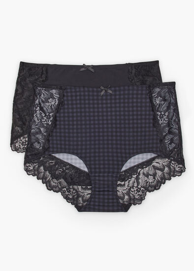 Plus Size 2 Pack Micro Lace Detail Briefs