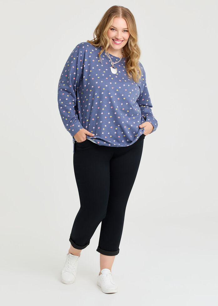 Printed Boyfriend Tunic Sweat, NAVY DITSY PRINT, hi-res