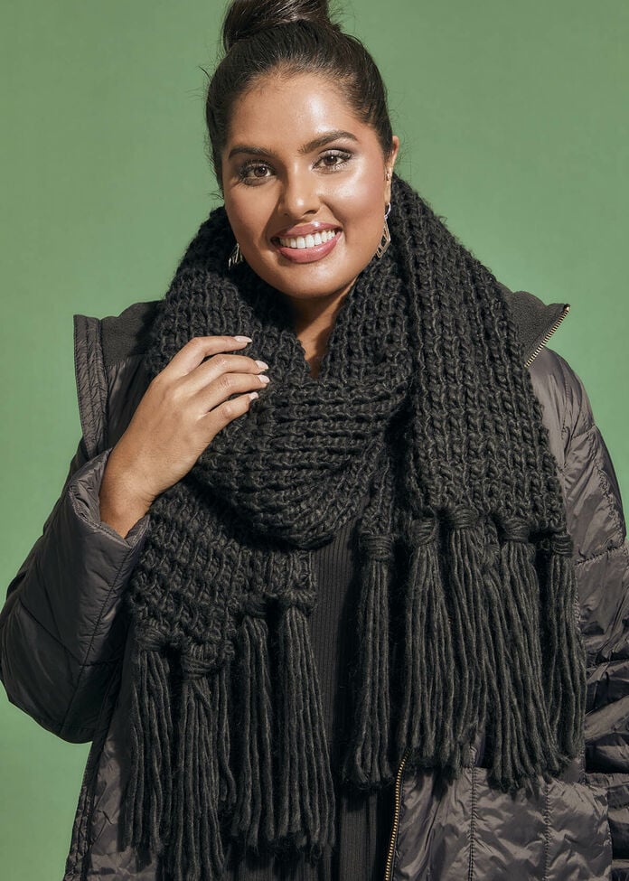 Shop Chunky Tassel Scarf in Black Accessories Taking Shape AU
