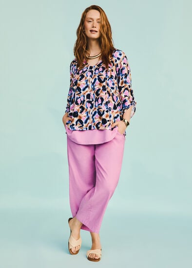 Plus Size Button Hem Stretch Linen Pant