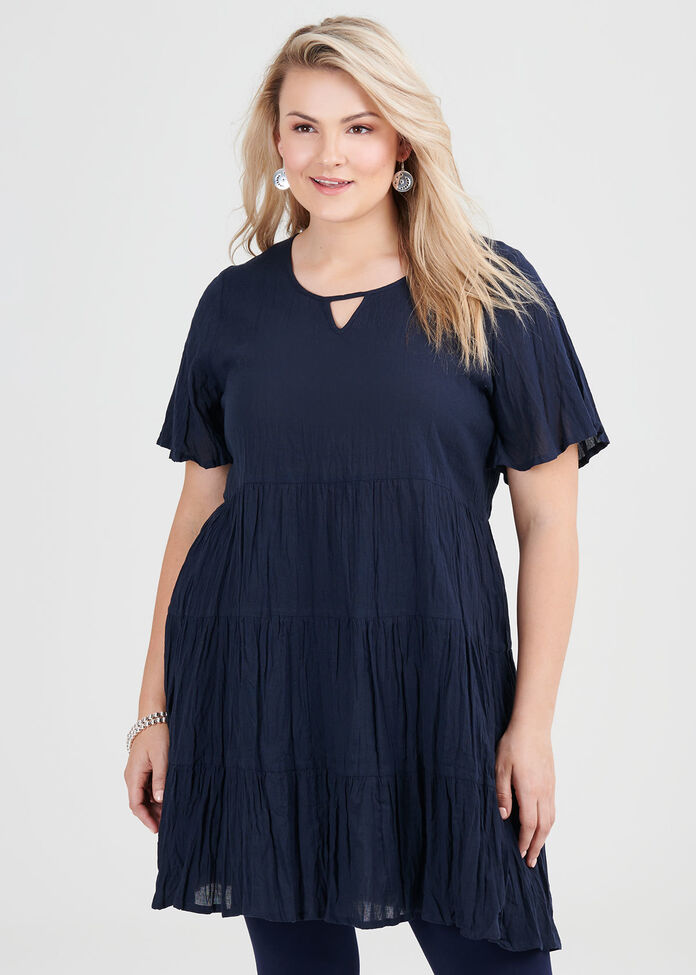 Shop Cotton Tiered Tunic in Blue, Sizes 12-30 | Taking Shape AU