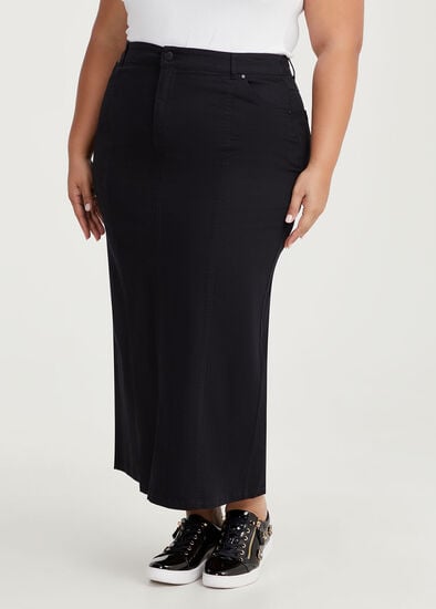 Plus Size Seam Detail Denim Maxi Skirt