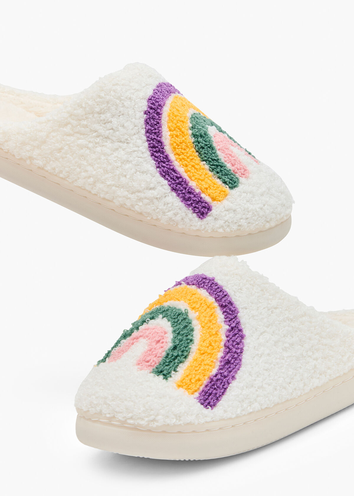 Rainbow fluffy slippers hot sale