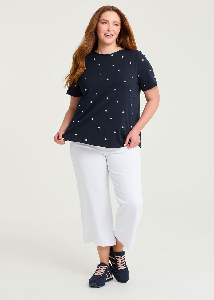 Cotton Spot Boat Neck Top, , hi-res